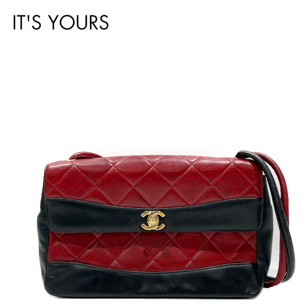 中古B/標準】CHANEL シャネル ヴィンテージ マトラッセ ワンショルダー バイカラー 肩掛け レディース ショルダーバッグ  ブラック×レッド20429094