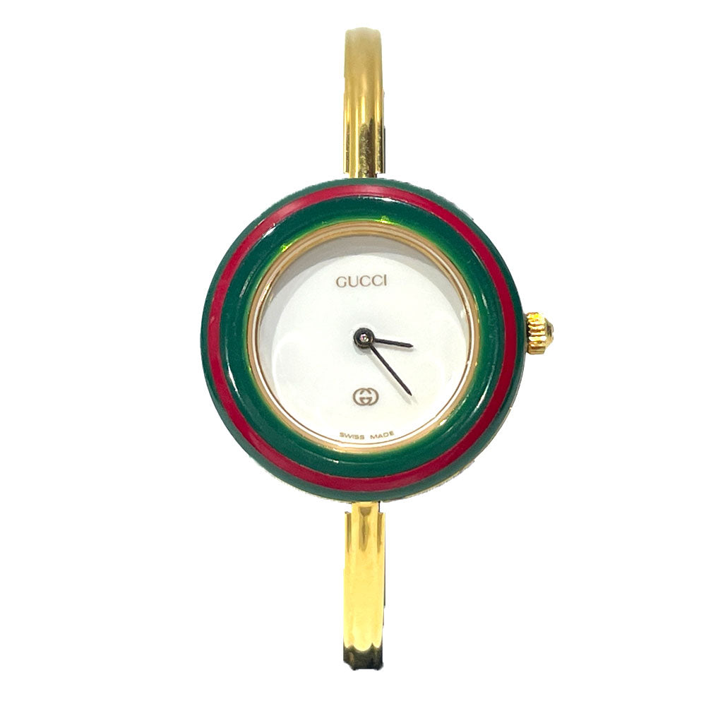 中古AB/使用感小】GUCCI グッチ チェンジベゼル シェリーライン クォーツ 替えベゼル×10 レディース 腕時計 1100L  ゴールド20464038