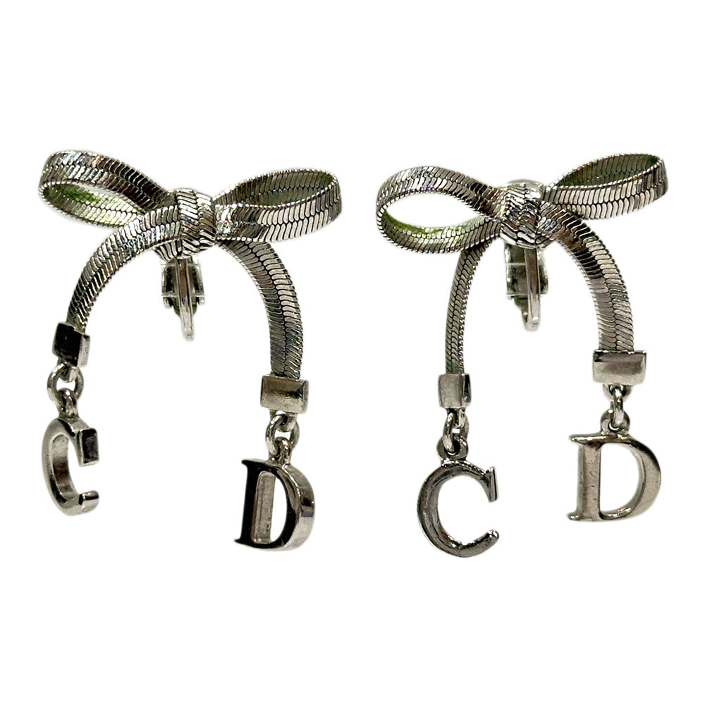 中古B/標準】Christian Dior クリスチャンディオール リボン CDロゴ ヴィンテージ メタル レディース イヤリング  シルバー20474061