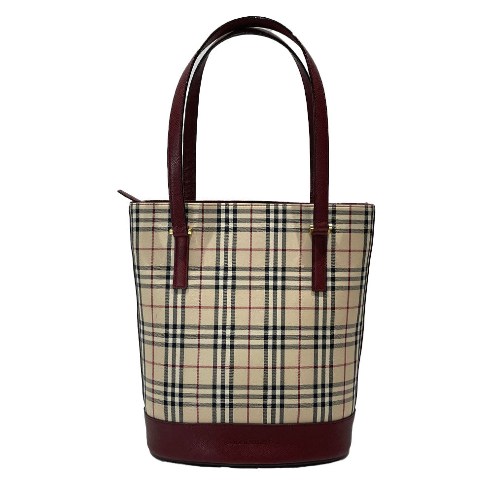 中古B/標準】BURBERRY バーバリー ロゴ チェック柄 スクエア型 レディース トートバッグ20476168