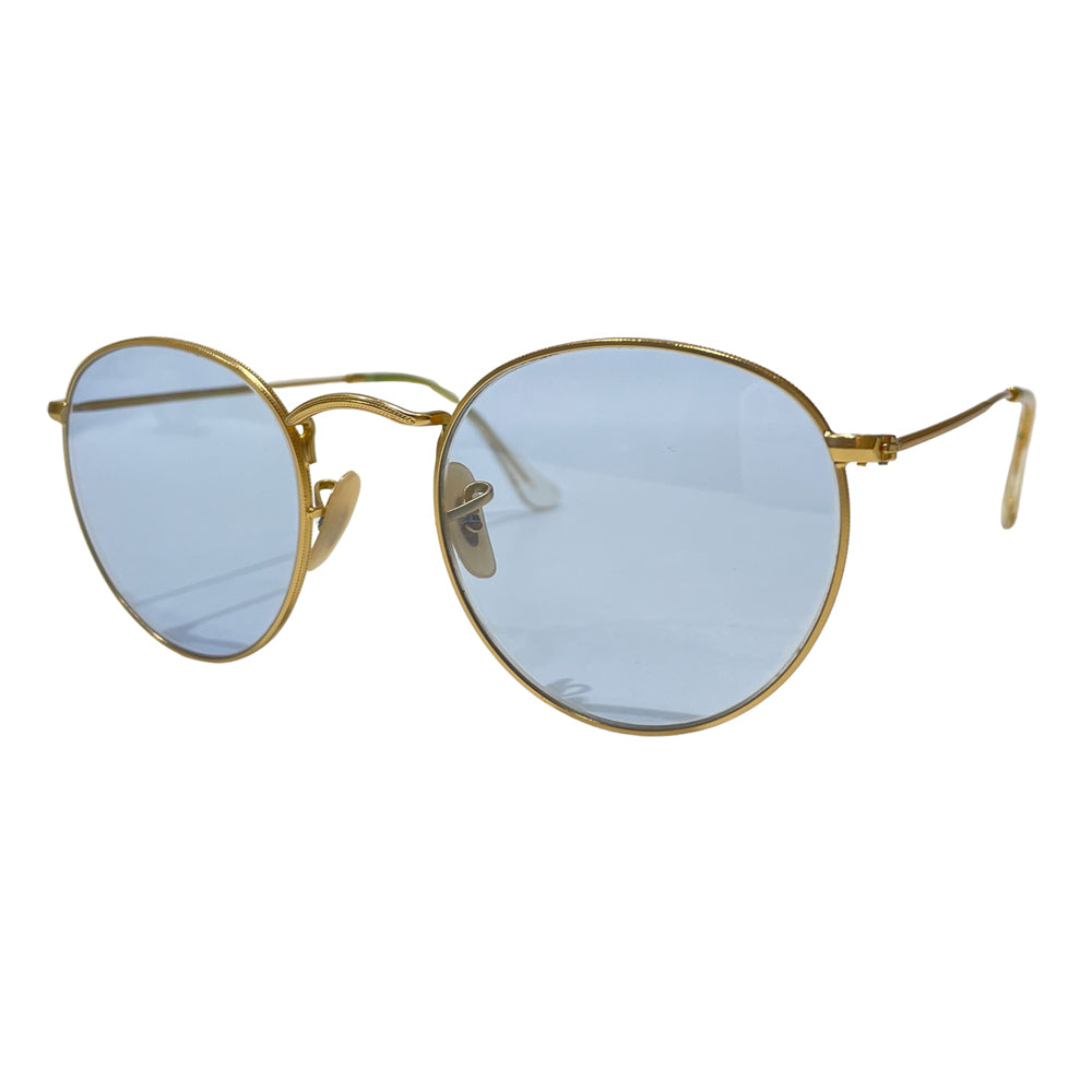 中古AB/使用感小】Ray-Ban レイバン ROUNDMETAL ラウンドメタル ミル打ち ライトブルーレンズ ユニセックス サングラス  RB3447V ゴールド20478632