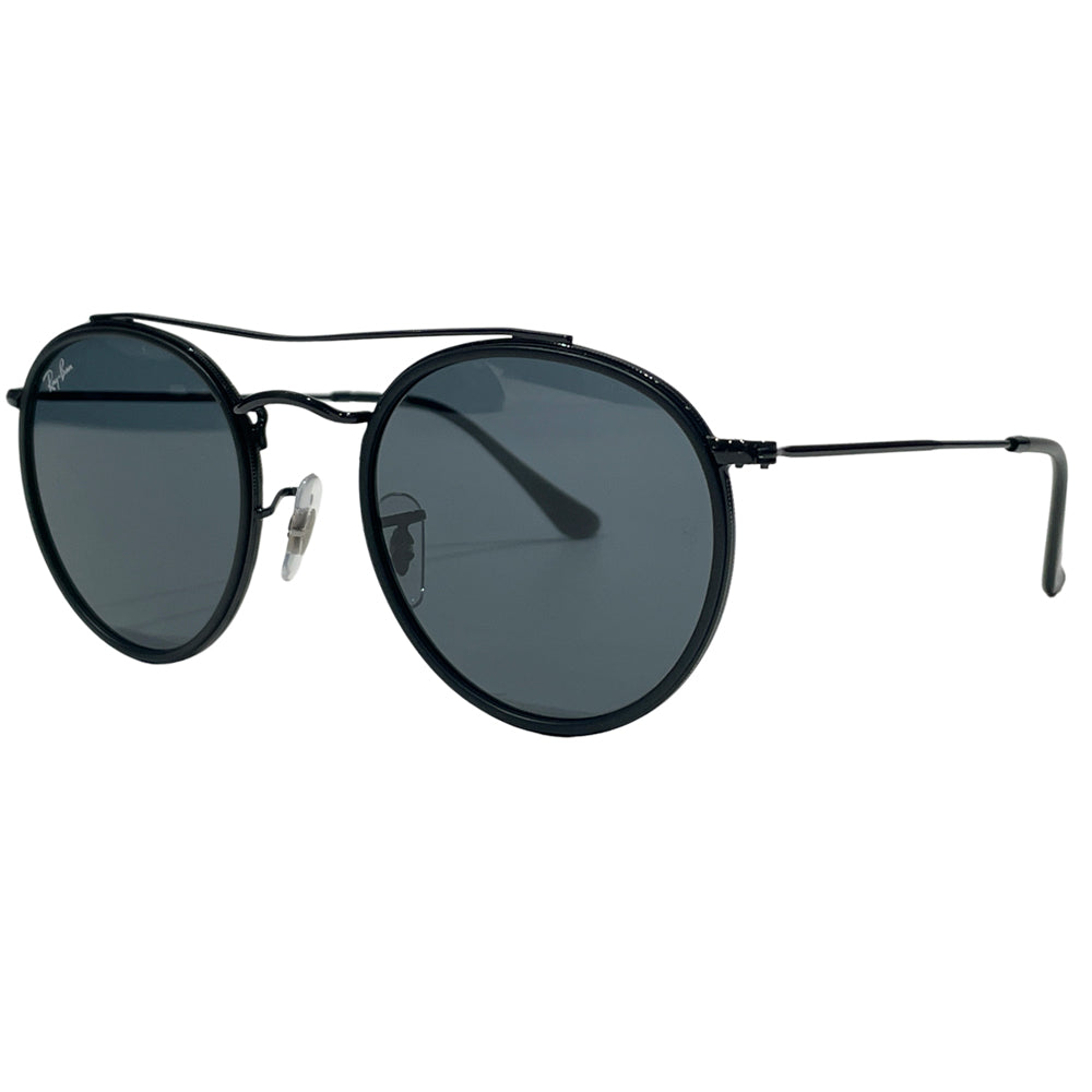 中古AB/使用感小】Ray-Ban レイバン ラウンドダブルブリッジ ミル打ち フラット コンビ ユニセックス サングラス RB3647N  002/R5 ブラック20482213