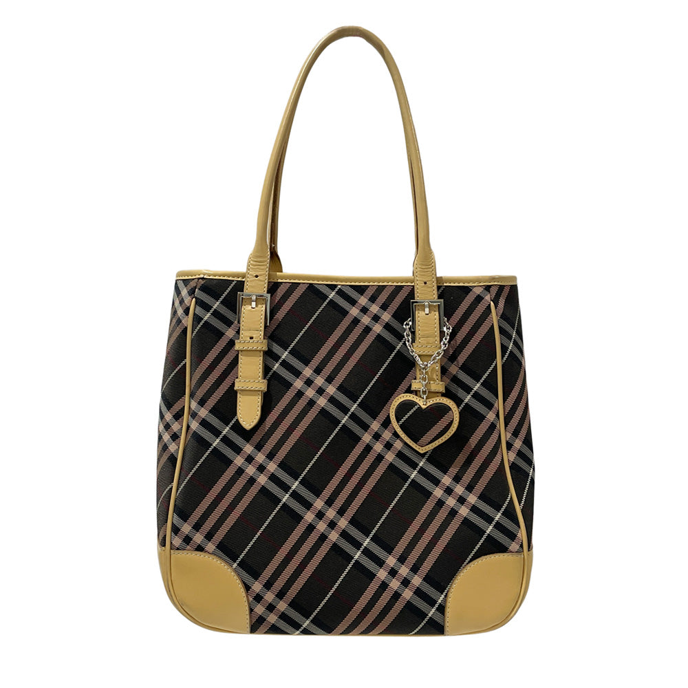 中古B/標準】BURBERRY BLUE LABEL バーバリーブルーレーベル チェック スクエア型 肩掛け チャーム付き レディース トートバッグ 20483947