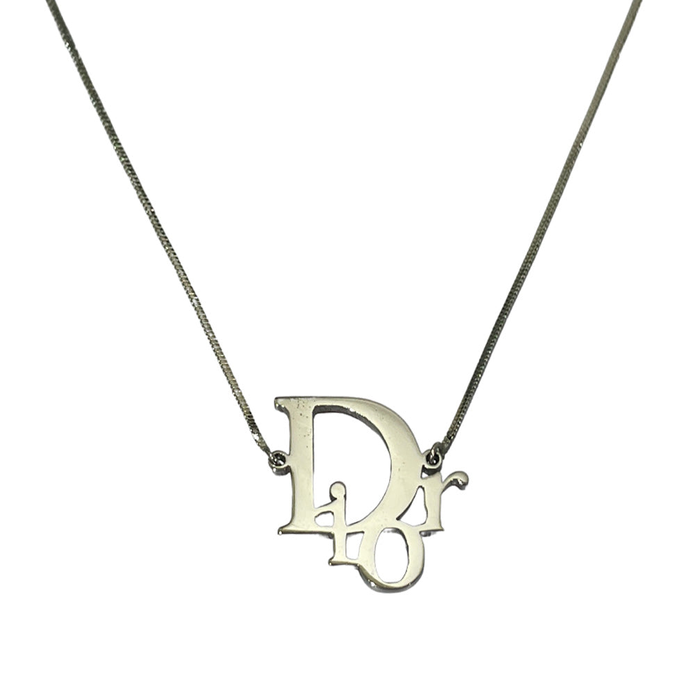 中古AB/使用感小】Christian Dior クリスチャンディオール ロゴ ヴィンテージ メタル レディース ネックレス シルバー20483976