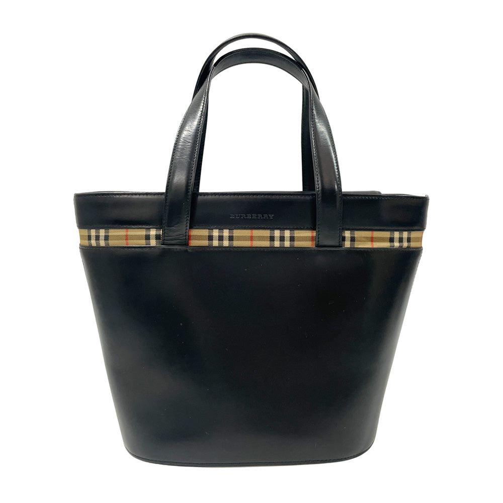 中古B/標準】BURBERRY バーバリー ロゴ 内部チェック バケツ型 レディース ハンドバッグ ブラック20489650