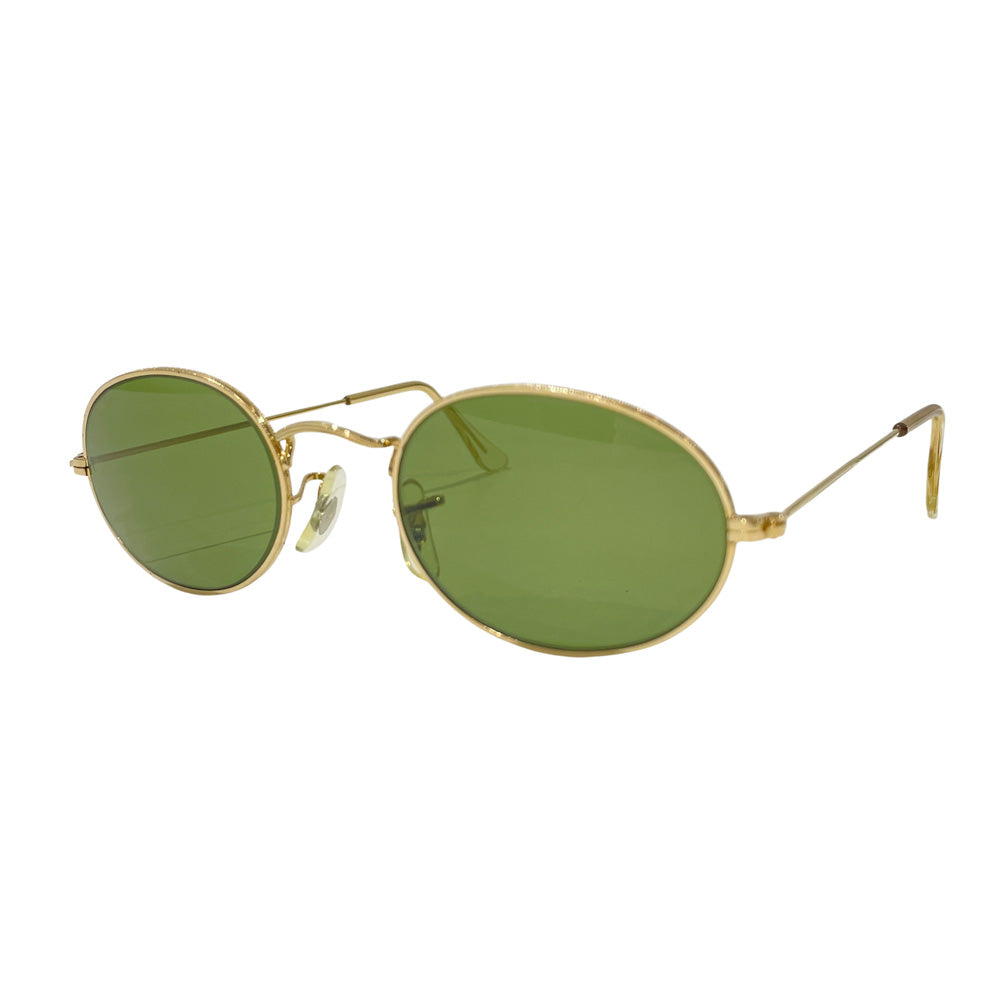 中古A/美品】Ray-Ban レイバン ヴィンテージ オーバル ミル打ち グリーンレンズ B&L U.S.A. ユニセックス サングラス W0977  ゴールド20490291