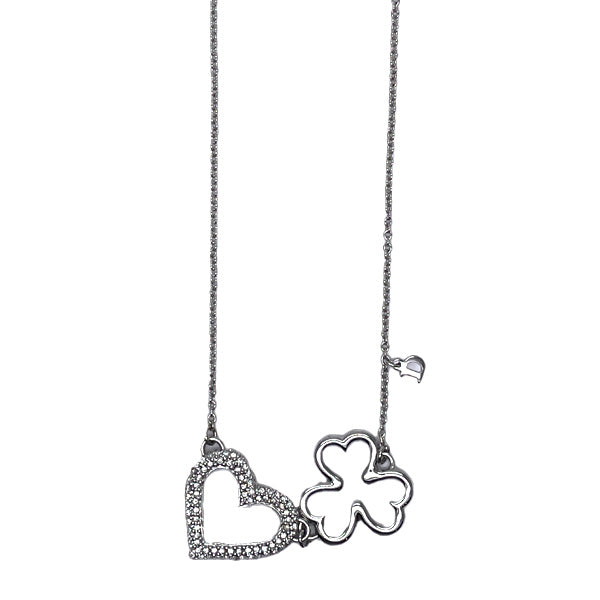 Used A/Good Condition] Christian Dior Vintage Logo Heart Clover Metal  Rhinestone Women's Necklace Silver 20432870