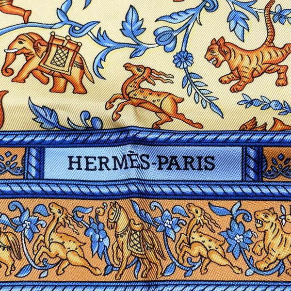 HERMES Carre 90 CHASSE EN INDE 印第安狩猎动物动物围巾丝绸女士 20230831