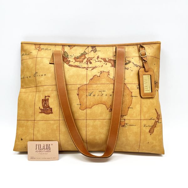 PRIMA CLASSE Map Pattern Japan Map Shoulder Bag Women's Tote Bag Camel [Used B/Standard] 20404671