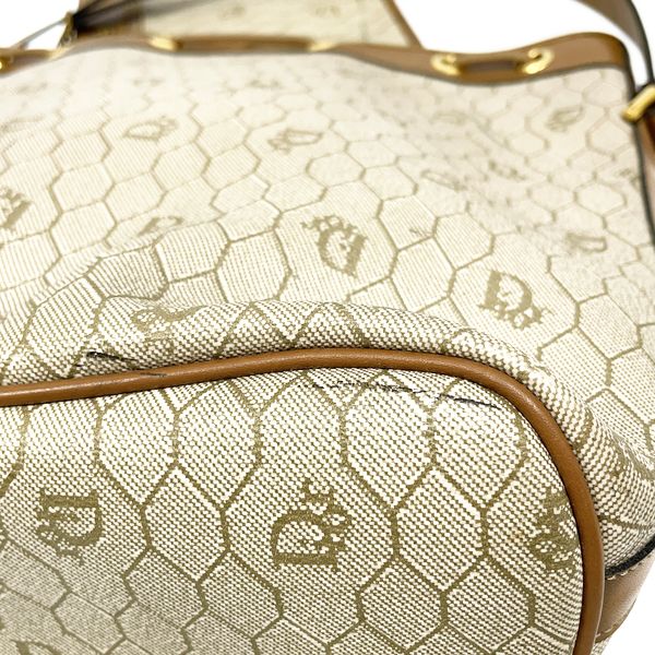 Christian Dior Vintage Honeycomb Drawstring Pouch Women's Shoulder Bag Beige [Used B/Standard] 20406326