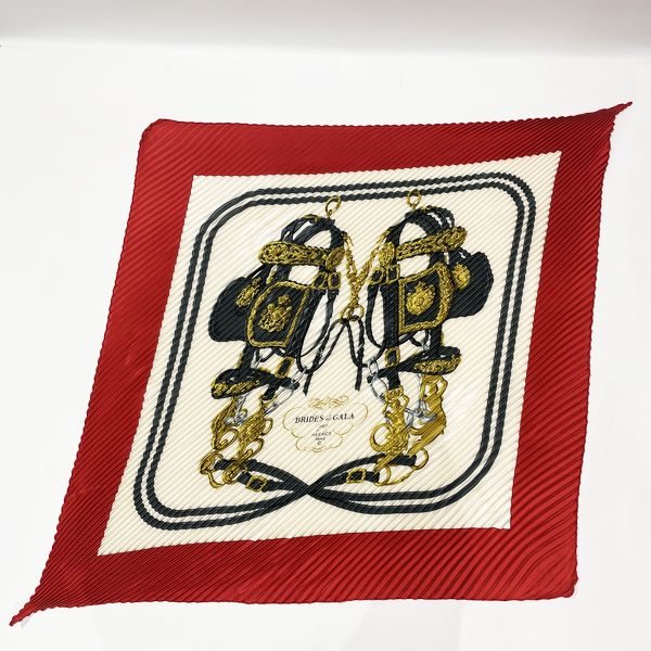 HERMES CARRE BRIDES de GALA Ceremony Bridle Women's Scarf Red x White [Used AB/Slightly Used] 20412707
