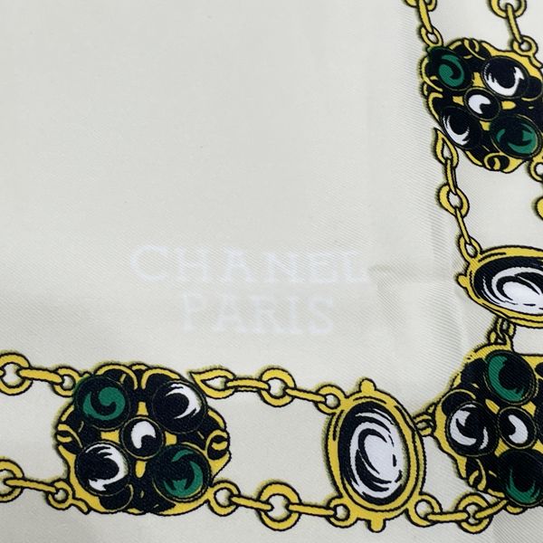 中古B/標準】CHANEL シャネル ヴィンテージ ココマーク ロゴ 宝石柄 ジュエリー タグ付 レディース スカーフ ホワイト20412713