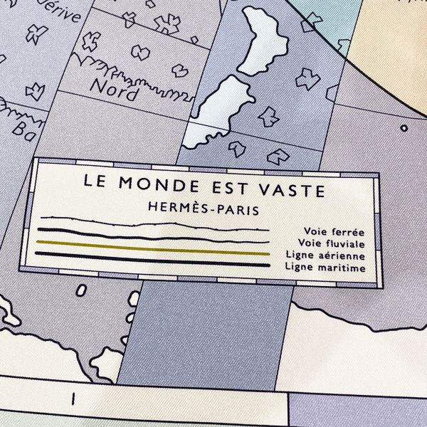 HERMES CARRE 90 LE MONDE EST VASTE World Map Women's Scarf [Used AB/Slightly Used] 20414311