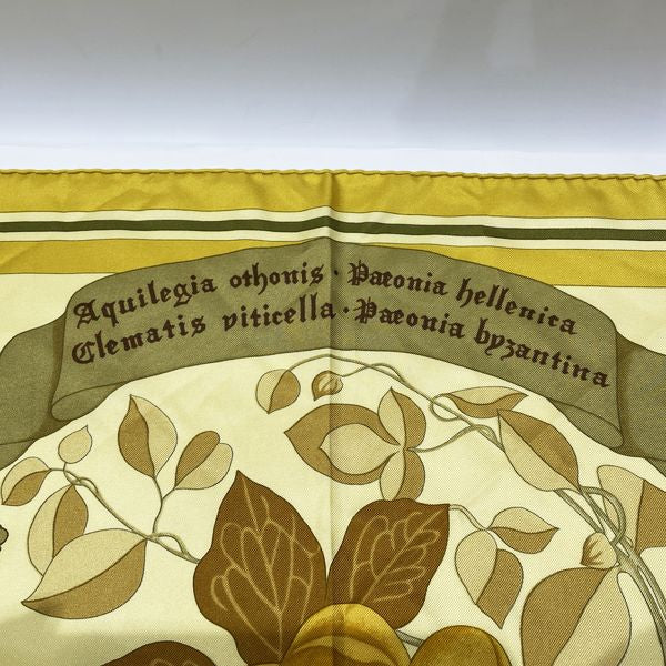 HERMES Hermes Carre 90 Fleurs d'Hellade Hellas Flower Women's Scarf Yellow [Used B/Standard] 20414453