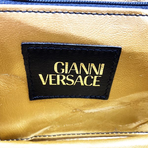 Gianni Versace(ジャンニ・ヴェルサーチ) ロゴ プリント レオパード バニティ チャーム付き ヴィンテージ ハンドバッグ PVC/レザー レディース【中古B】20231102