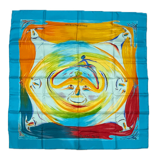 HERMES Carre 90 Smiles in Third millenary Women's Scarf Blue [Used A/Good Condition] 20416299