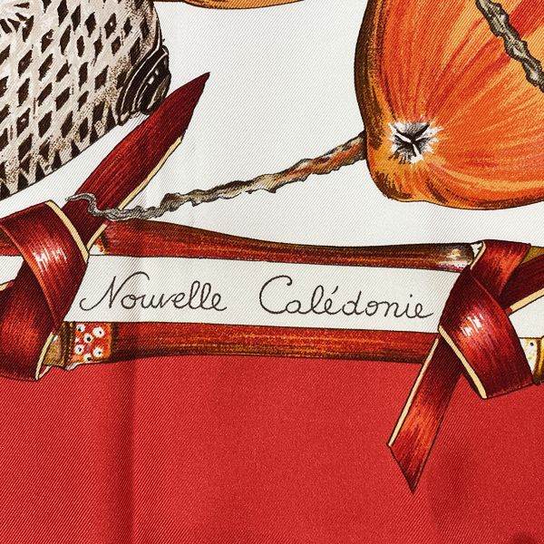 HERMES CARRE 90 Nouvelle Coledonie New Caledonia Women's Scarf Red x White [Used AB/Slightly used] 20416939