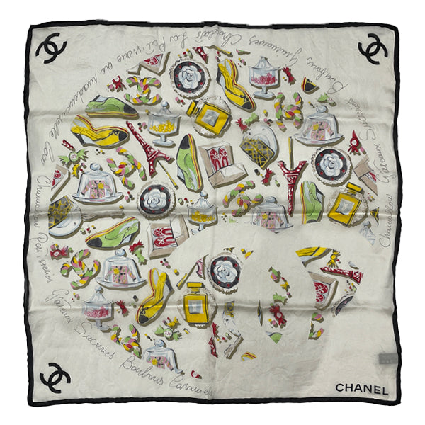 CHANEL Cocomark Camellia See-through All-over Pattern Women's Scarf Black x Beige [Used B/Standard] 20421452