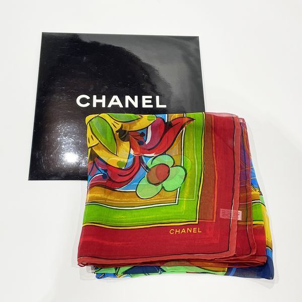 CHANEL Flower Motif Logo See-through Women's Scarf Multicolor [Used AB/Slightly Used] 20421463