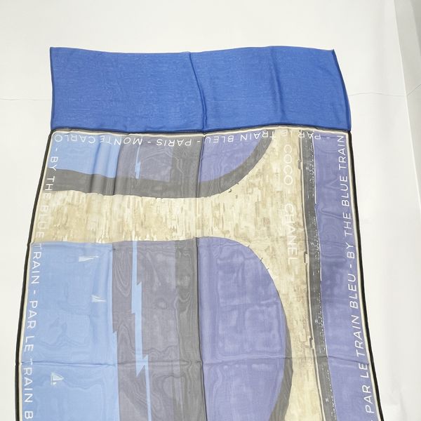 CHANEL Logo See-Through TRAIN All-over Pattern Women's Scarf Blue [Used AB/Slightly Used] 20421594