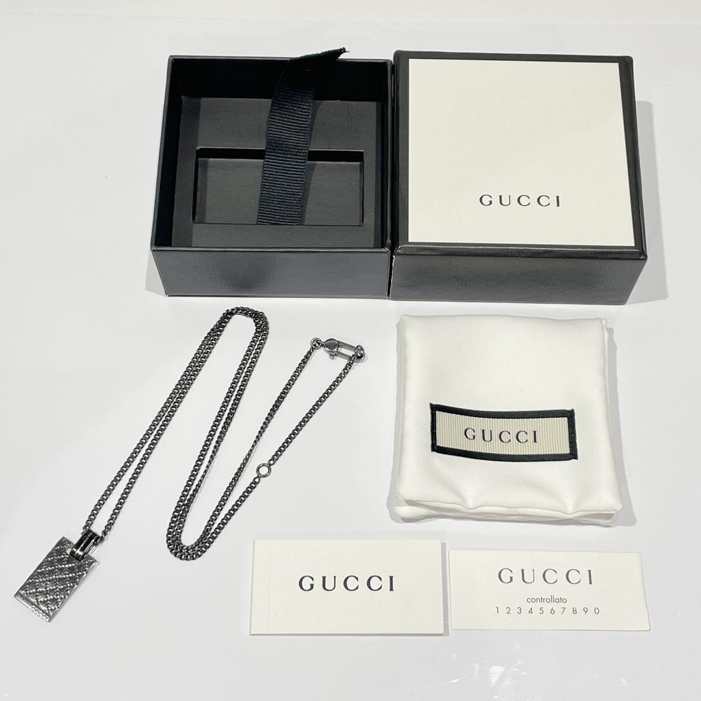 中古AB/使用感小】GUCCI グッチ ディアマンティッシマ プレート ペンダント シルバー925 メンズ ネックレス ブラック20431059