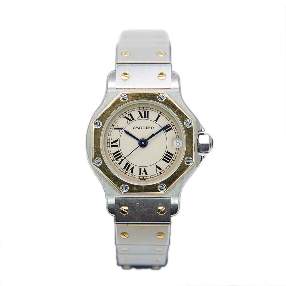 CARTIER Santos Octagon SM Combi Vintage Date Quartz Ivory Dial W2001683 Watch K18 Yellow Gold/Stainless Steel Women's [Used B] 20240225