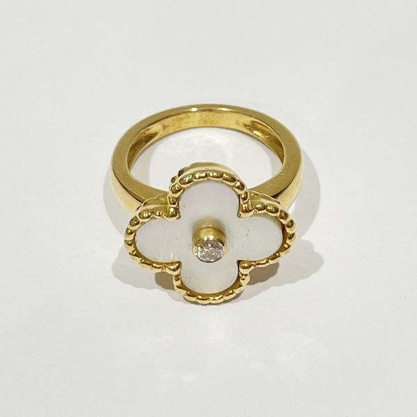 中古B/標準】Van Cleef & Arpels ヴァンクリーフ＆アーペル ヴィンテージ アルハンブラ 1PD マザーオブパール K18YG  ダイヤモンド レディース リング・指輪 3号 ホワイト20438005