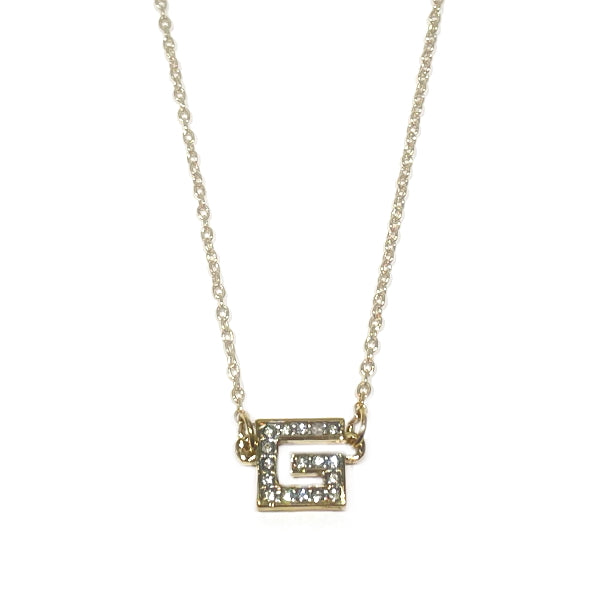 Givenchy G Logo Necklace Vintage Gold Rhinestone Square Pendant Clear GP Women's [Used A]