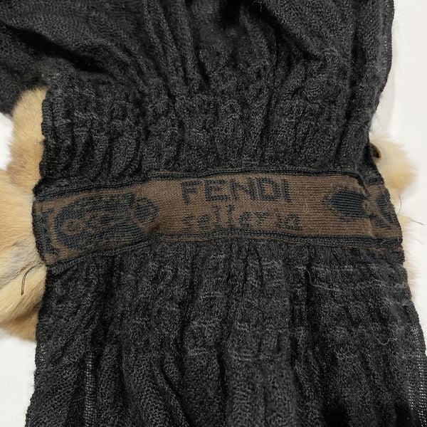 中古B/標準】FENDI フェンディ マフラー フラワー ラビット リアルファー ショール レディース ストール ブラック20439665