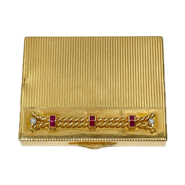 CARTIER [Incomplete] Powder case rope twist vintage Other accessories K14 yellow gold/diamond/ruby ladies [Used B] 20240126