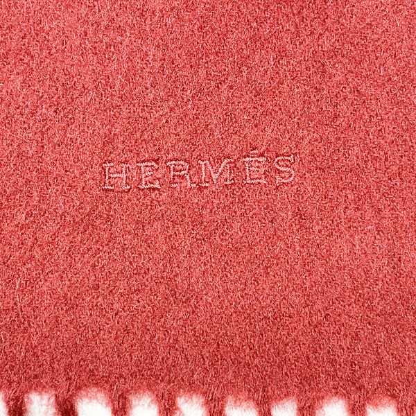 中古AB/使用感小】HERMES エルメス マフラー カシミア100％ レッド 152cm×40cm スコットランド製 大判 ストール ショール  ユニセックス マフラー レッド20440395