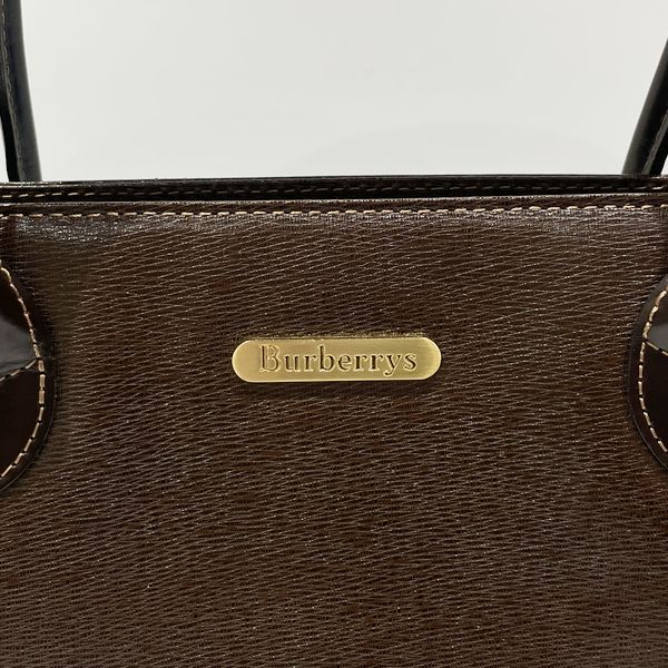 BURBERRY(バーバリー) ロゴ 内部チェック サイドボタン ヴィンテージ ハンドバッグ レザー レディース【中古B】20231125