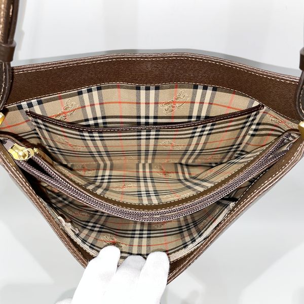 BURBERRY(バーバリー) ロゴ 内部チェック ワンショルダー 肩掛け ショルダーバッグ レザー レディース【中古B】20231126