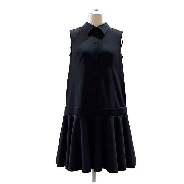 FOXEY NEW YORK Dress Little Circular 30131 Size 38 Navy Flare Skirt with Collar Polyester/Polyurethane Women's [Used AB]
