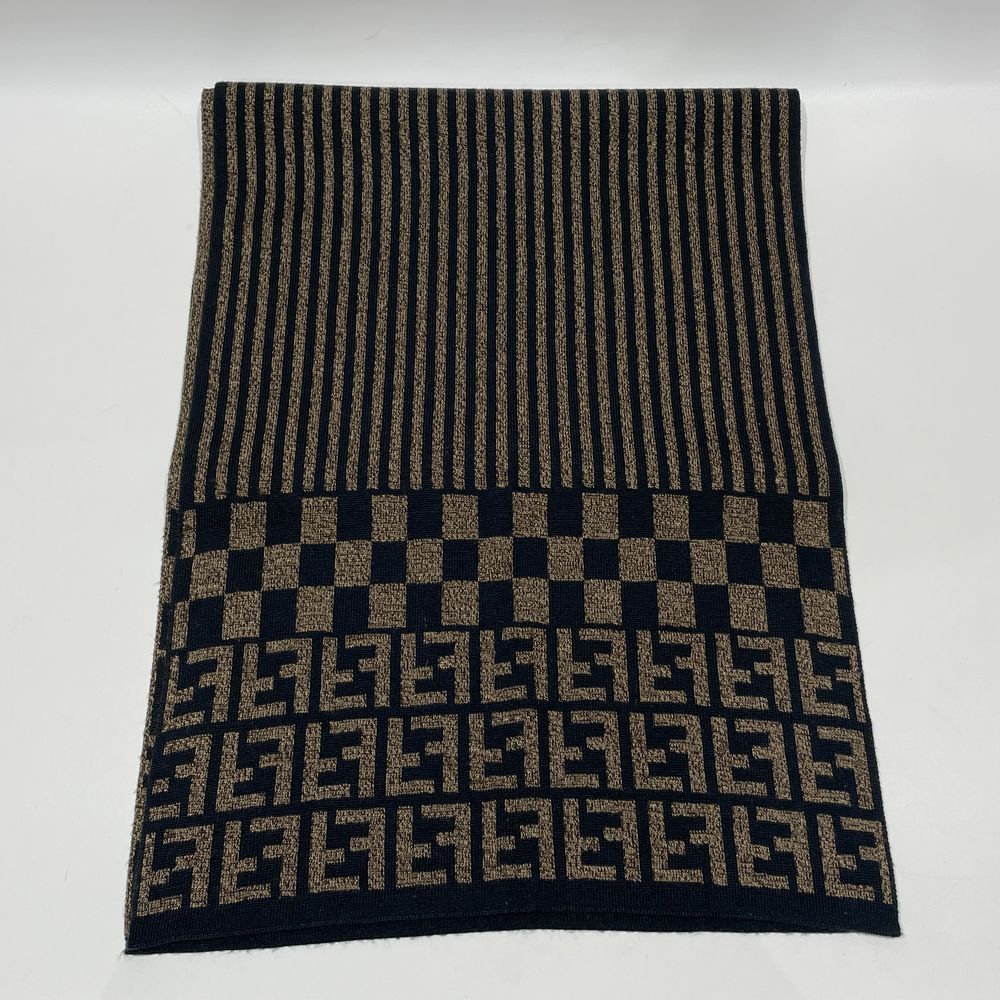 FENDI(フェンディ) ズッカ ブロックチェック ぺカン 154cm×35cm ブラウン/ブラック マフラー ウール ユニセックス【中古AB】20240119