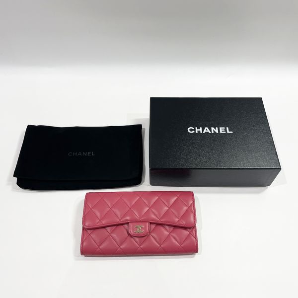 CHANEL(シャネル) マトラッセ ココマーク クラシック ロング フラップ 二つ折り 長財布 ラムスキン レディース【中古AB】20240112