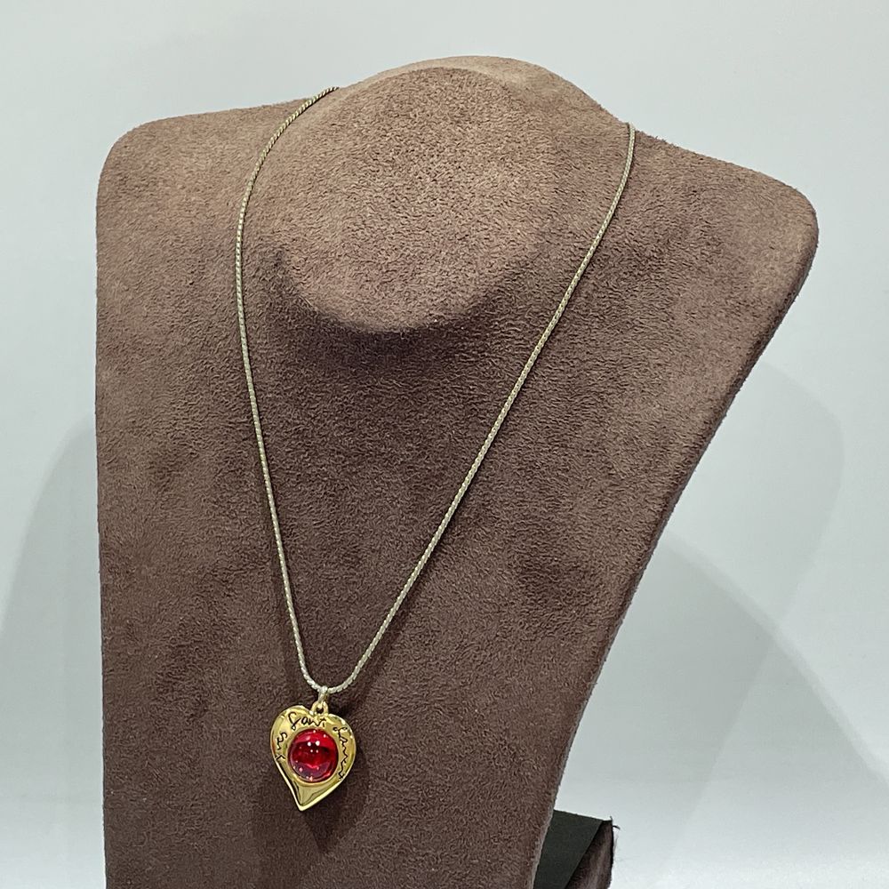 YVES SAINT LAURENT Heart Logo Colored Stone Vintage Necklace GP Women's [Used B] 20240306