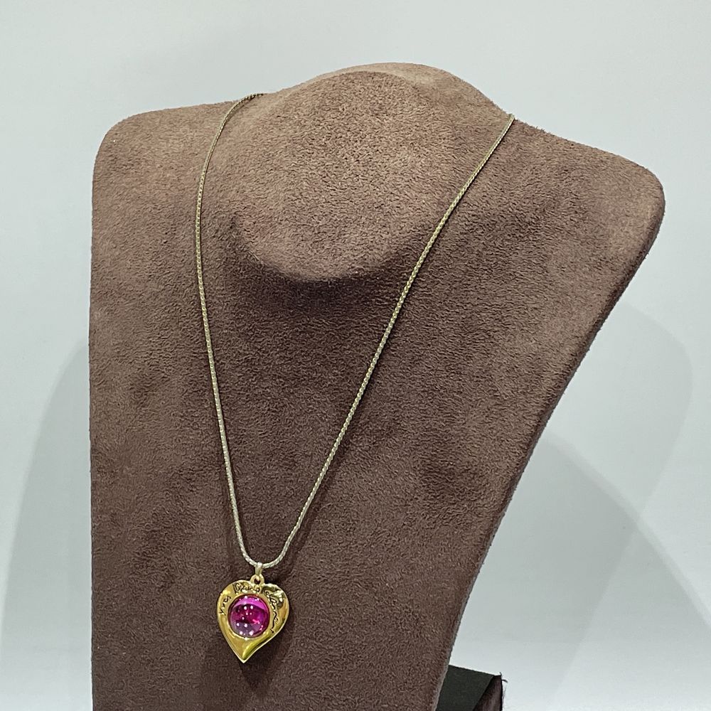 YVES SAINT LAURENT Heart Logo Colored Stone Vintage Necklace GP Women's [Used B] 20240306