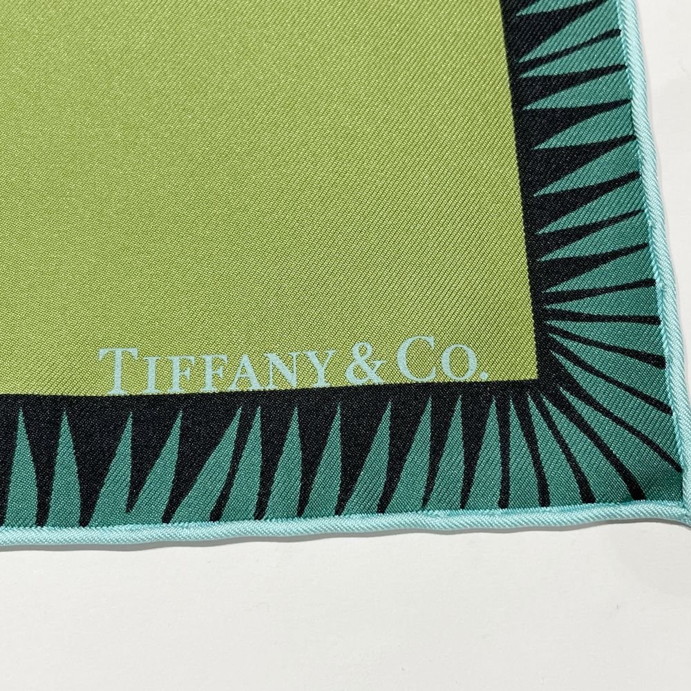 TIFFANY&Co.(ティファニー) スカーフ 67×67 宝石鳥柄 バード オン ア ロック ブローチ 名品 ブルー シルク ユニセックス【中古A】20240210