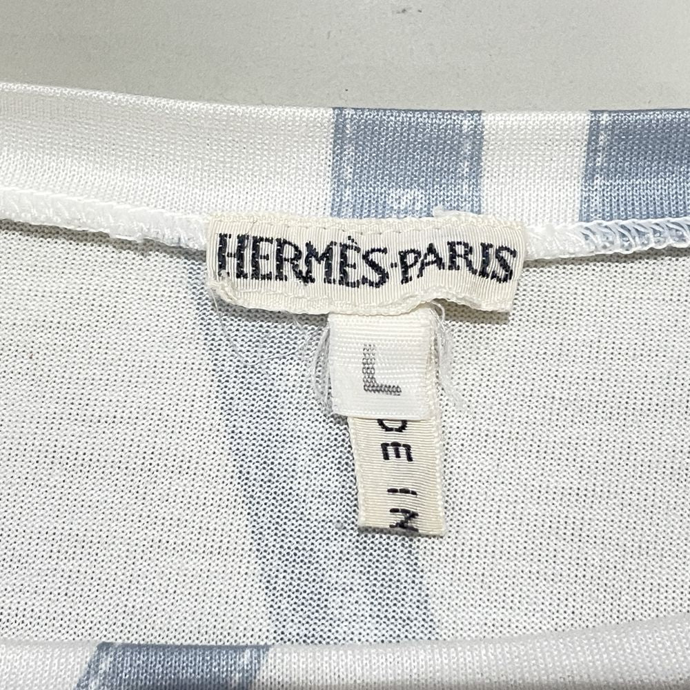 HERMES Bolduc Women's L Size Boat Neck Long T-shirt Ribbon Pattern Logo Cut and Sewn Cotton Women's [Used AB]