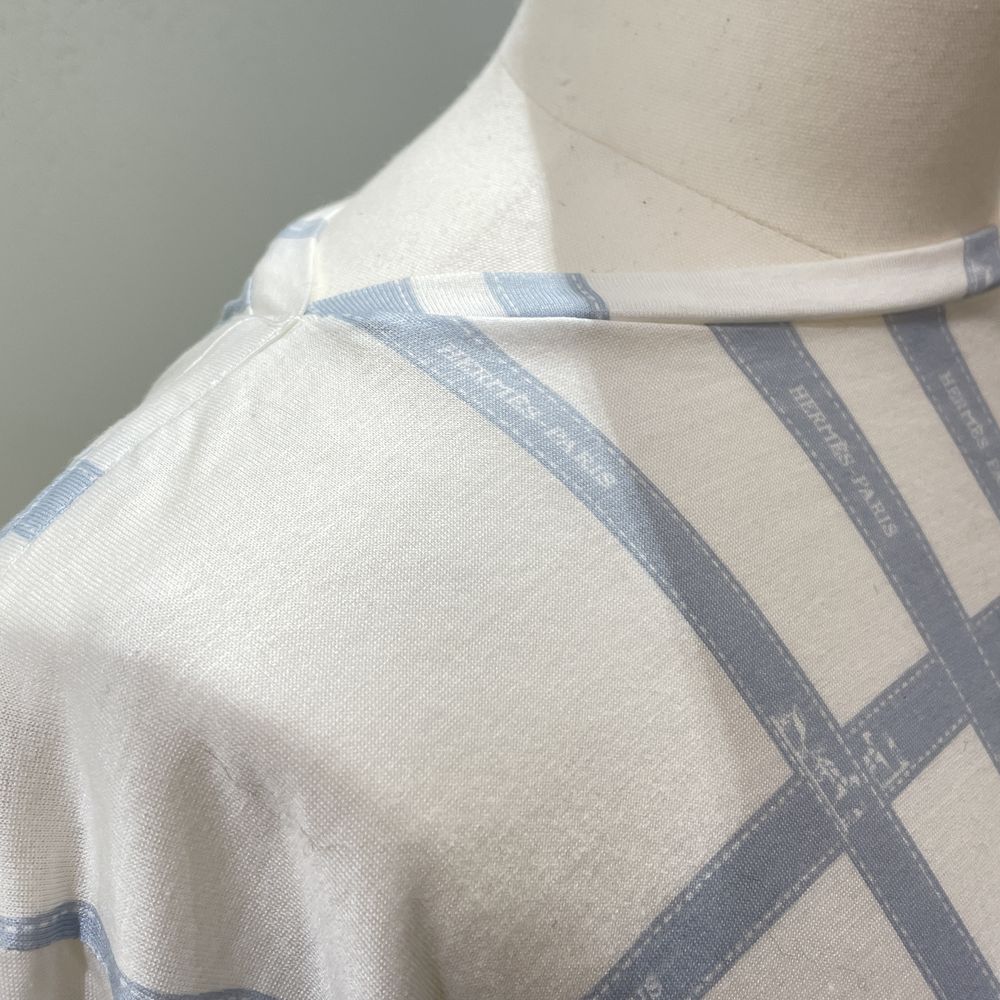 HERMES Bolduc Women's L Size Boat Neck Long T-shirt Ribbon Pattern Logo Cut and Sewn Cotton Women's [Used AB]