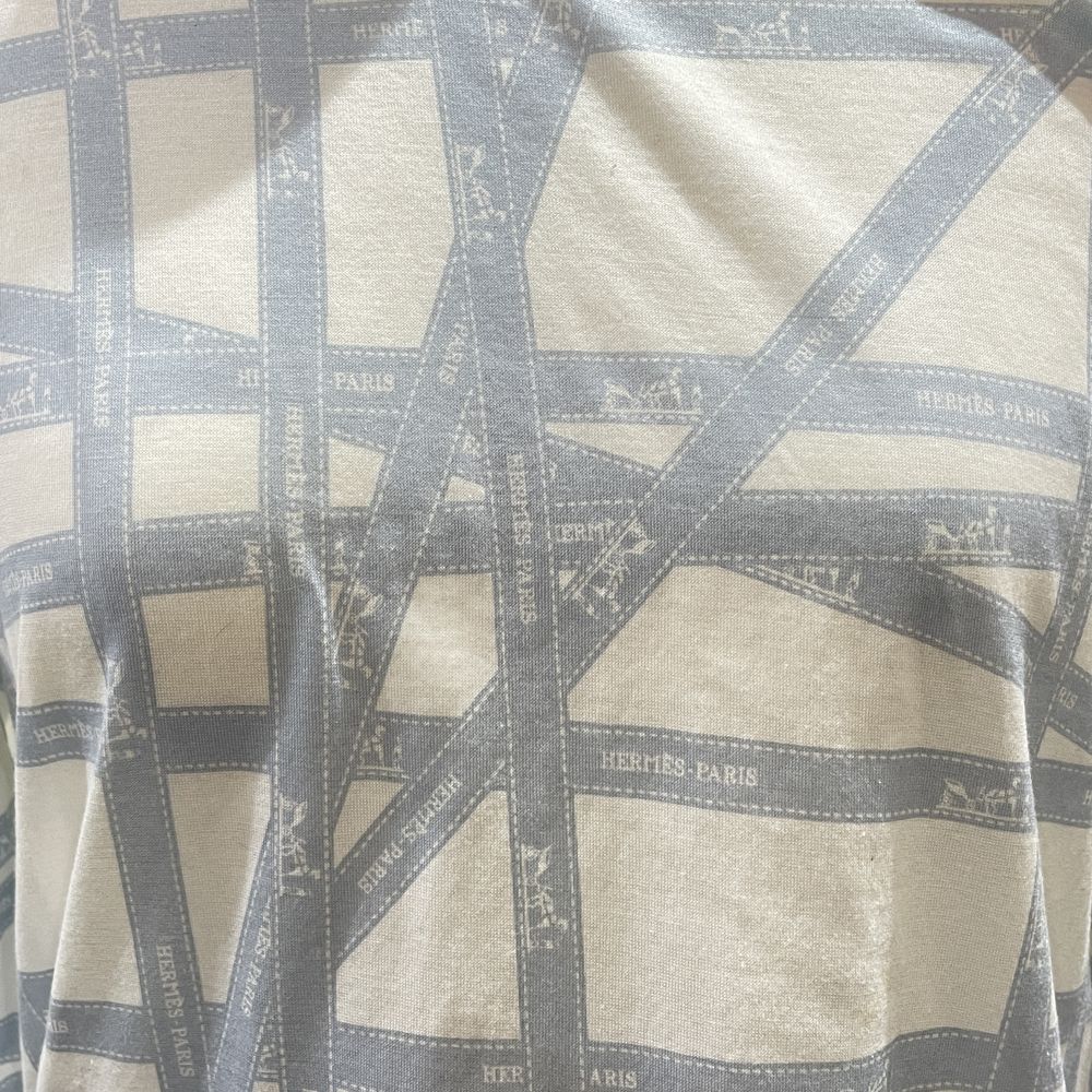 HERMES Bolduc Women's L Size Boat Neck Long T-shirt Ribbon Pattern Logo Cut and Sewn Cotton Women's [Used AB]