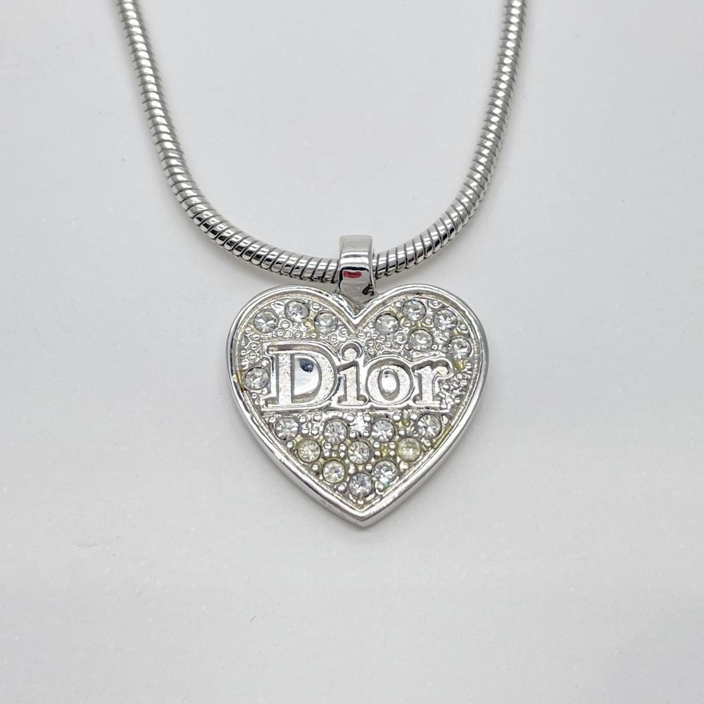 中古B/標準】Christian Dior クリスチャンディオール ロゴ ハート ヴィンテージ メタル ラインストーン レディース ネックレス シルバー 20453306