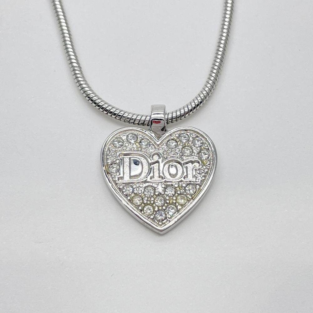 Christian Dior Logo Heart Vintage Necklace Metal/Rhinestone Women's [Used B] 20240223