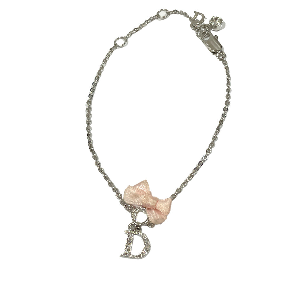 Christian Dior Logo Ribbon Bracelet Metal/Rhinestone Women's [Used B] 20240223