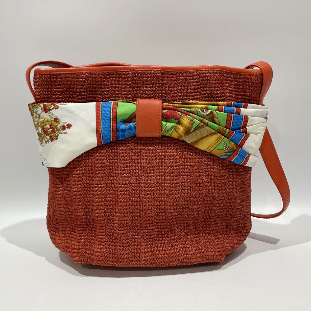 LOEWE [Rare] Vintage with scarf ribbon crossbody shoulder bag leather/straw ladies [Used B] 20240211