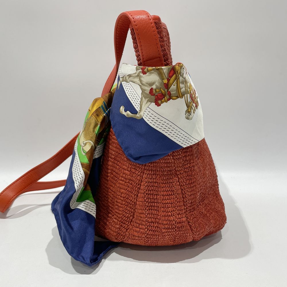 LOEWE [Rare] Vintage with scarf ribbon crossbody shoulder bag leather/straw ladies [Used B] 20240211