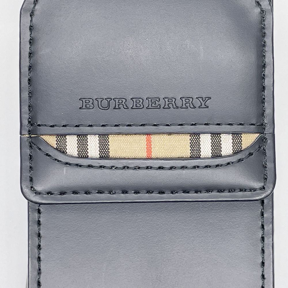 BURBERRY Logo Internal Check Cigarette Case with Strap Pouch Leather Women's [Used A] 20240324