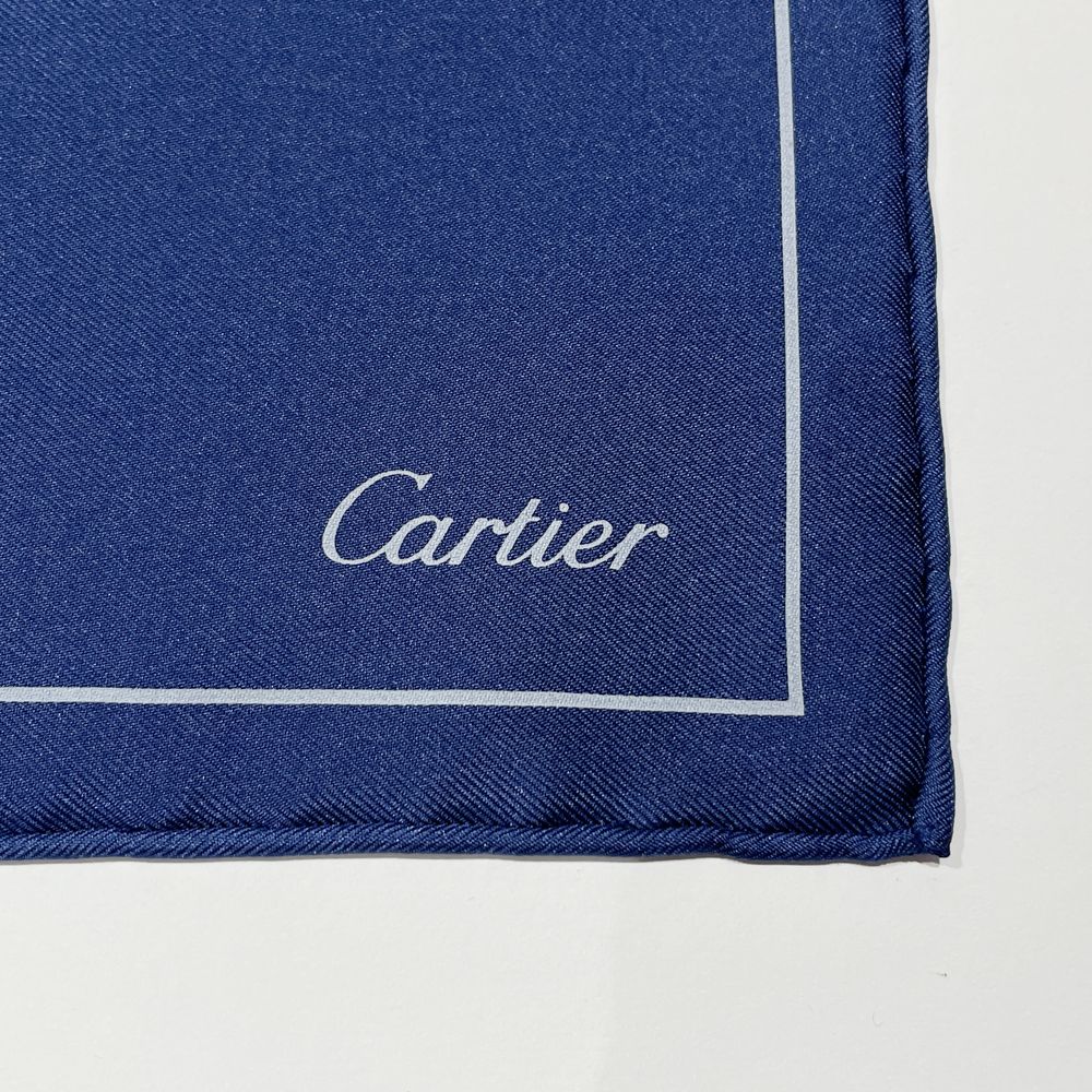 CARTIER(カルティエ) プチスカーフ 42×42 パンテール ジャガー ポケットチーフ スカーフ シルク ユニセックス【中古AB】