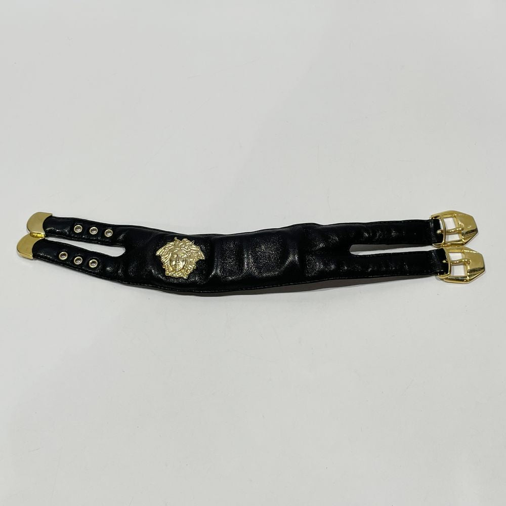 Gianni Versace(ジャンニ・ヴェルサーチ) メドゥーサ レザー リストバンド 24㎝ ヴィンテージ ブレスレット / ユニセックス【中古AB】20240327